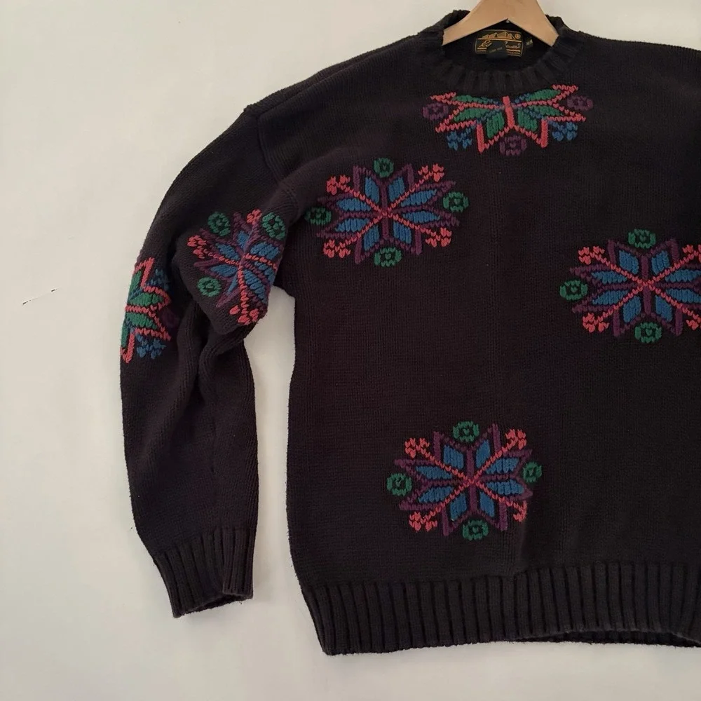 VTG‎ Eddie Bauer Mens Sweater Medium Cotton 90s Snowflake Preppy Celestial Cozy